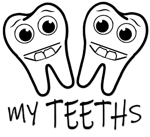 Two happy cartoon teeth with eyes and a mouth, labeled 'My Teeth'.